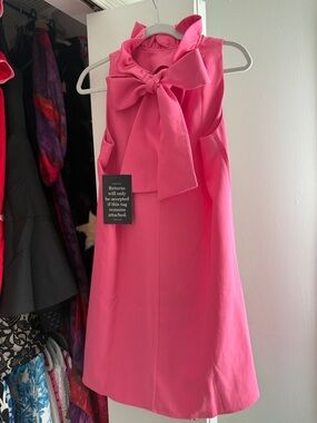 Tuckernuck Bright Pink Sleeveless Bow-Neck A-Line Dress